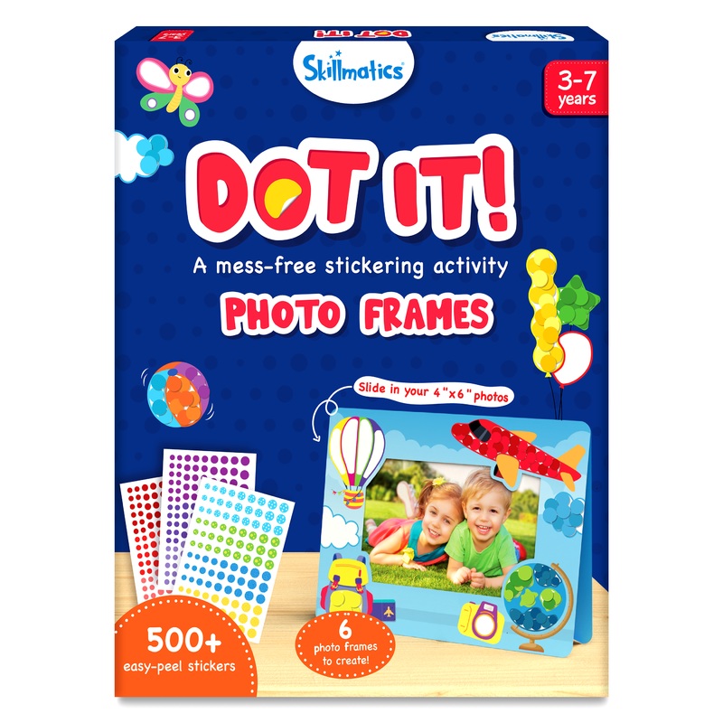 Skillmatics Art Activity – Dot It Photo Frames, Mess-Free Sticker Art for Kids, Craft Kits, DIY Activity, Gifts for Boys & Girls Ages 3, 4, 5, 6, 7, Travel Toys for Toddlers