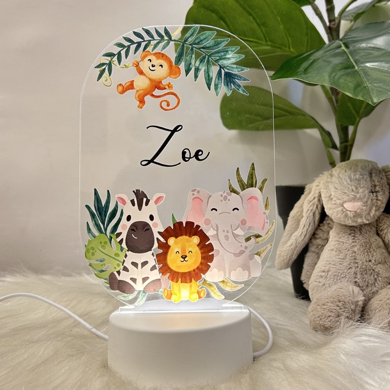 Acrylic LED Night Lamp- Woodland Animals (Oval)