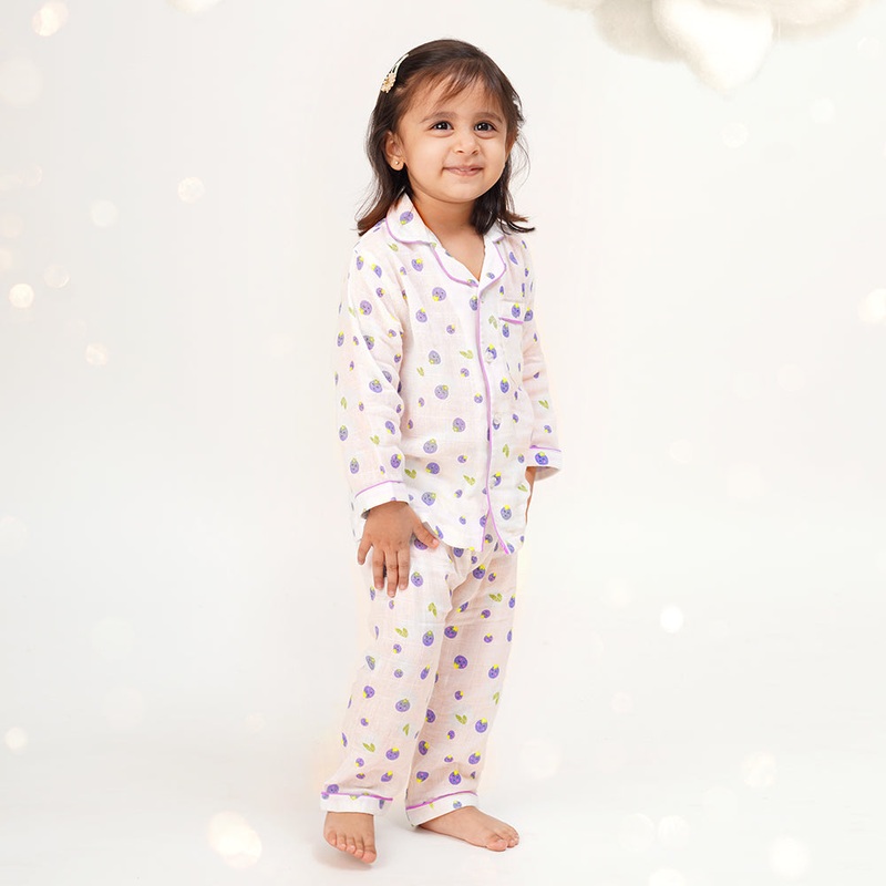 Bamboo Muslin Night Suit – Blueberry