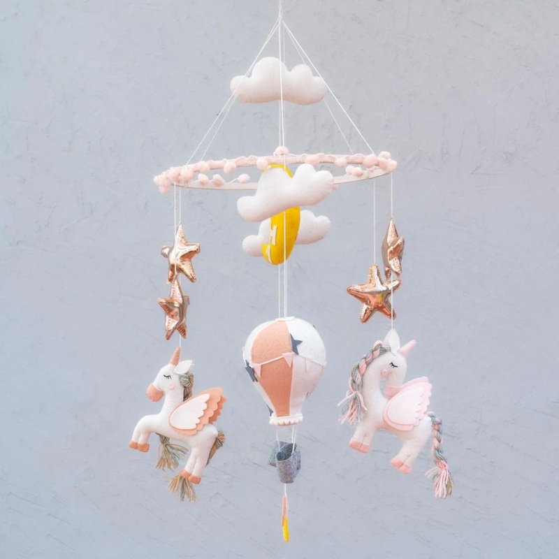 Junior Unicorn & Hot Air Balloon Personalised Cot Mobile