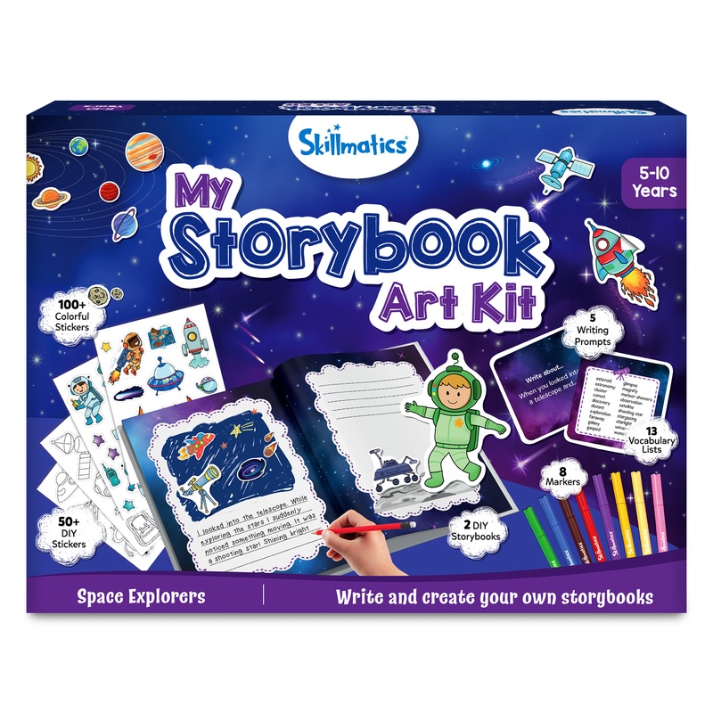 Skillmatics Storybook Art Kit – Space Explorers Art Kit for Kids, Write & Create Storybooks, Creative Activity for Boys & Girls, DIY Kit, 150+ Stickers, Gifts for Ages 5, 6, 7, 8, 9, 10
