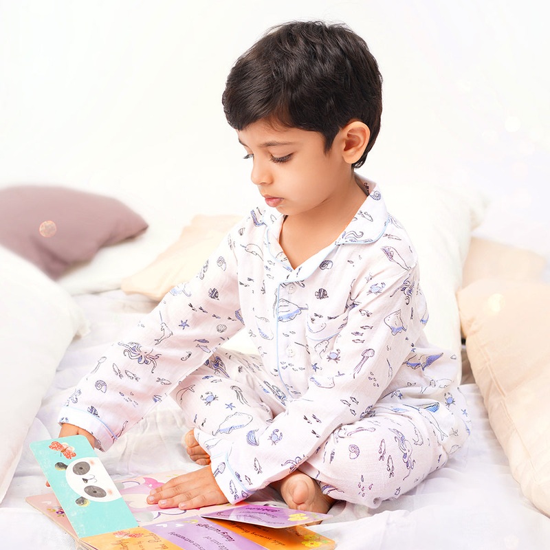 Bamboo Muslin Night Suit – Sea Life