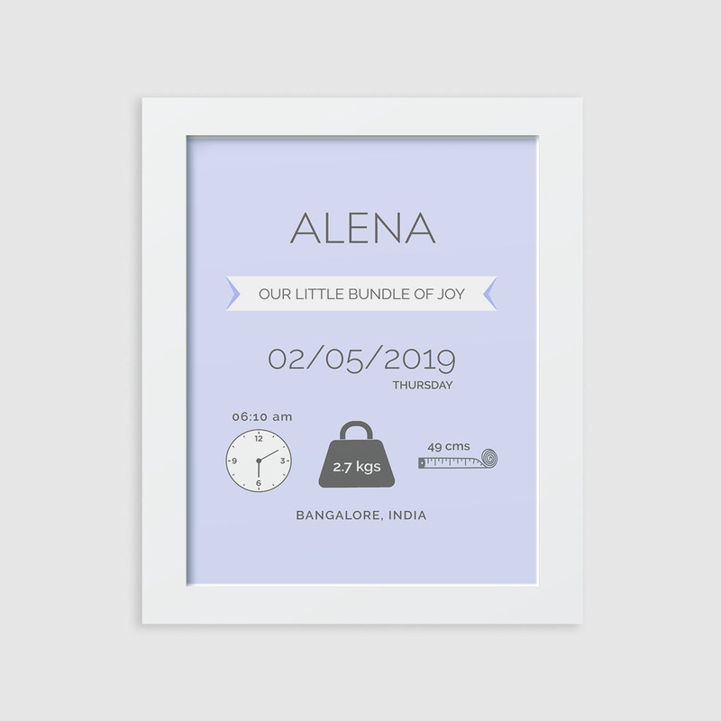 Birth Statistics Frame – Modern, Lilac