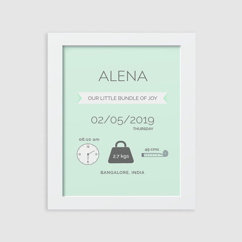 Birth Statistics Frame – Modern, Mint Green
