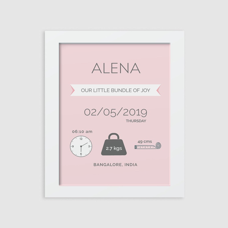 Birth Statistics Frame – Modern, Pink