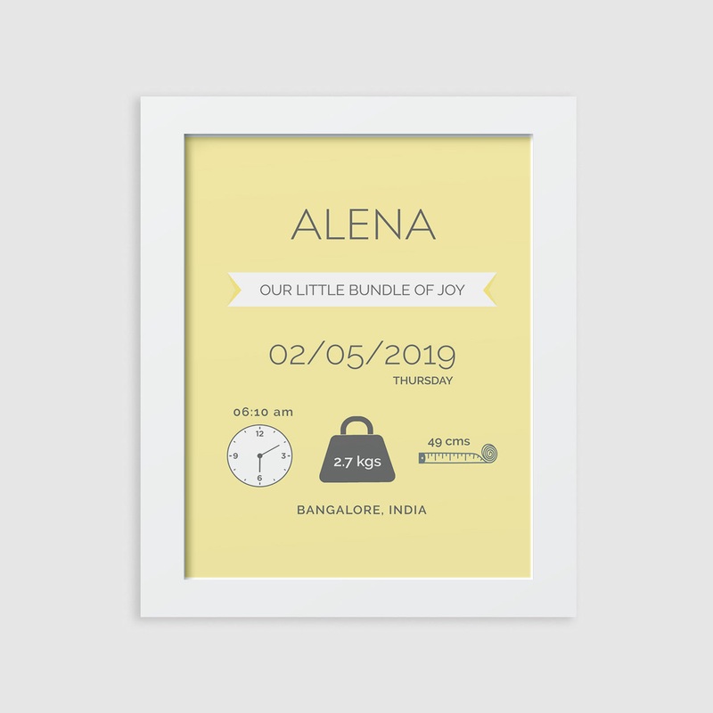 Birth Statistics Frame – Modern, Yellow