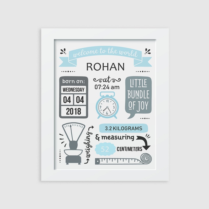 Birth Statistics Frame – Retro, Blue