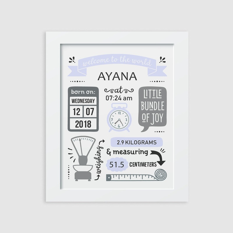 Birth Statistics Frame – Retro, Lilac