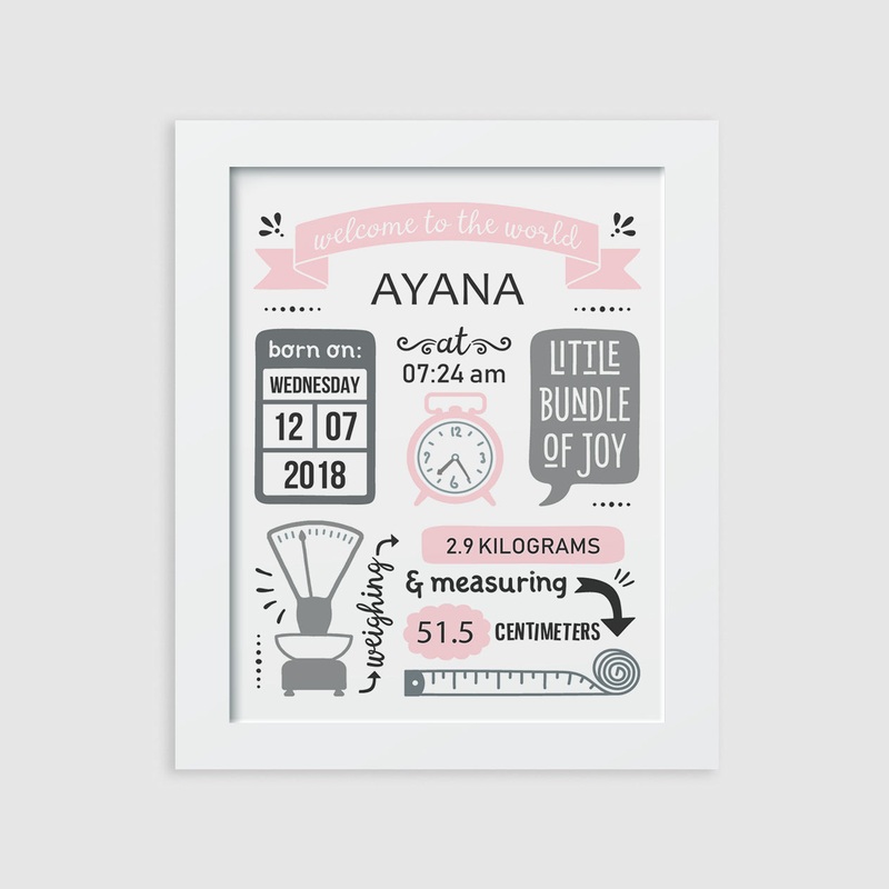 Birth Statistics Frame – Retro, Pink