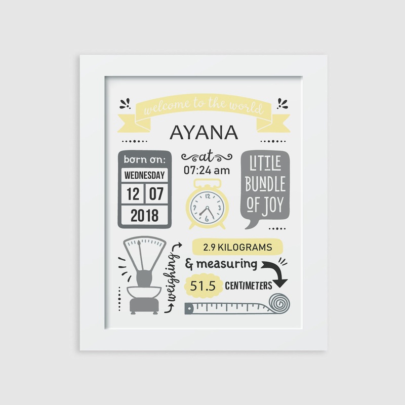 Birth Statistics Frame – Retro, Yellow