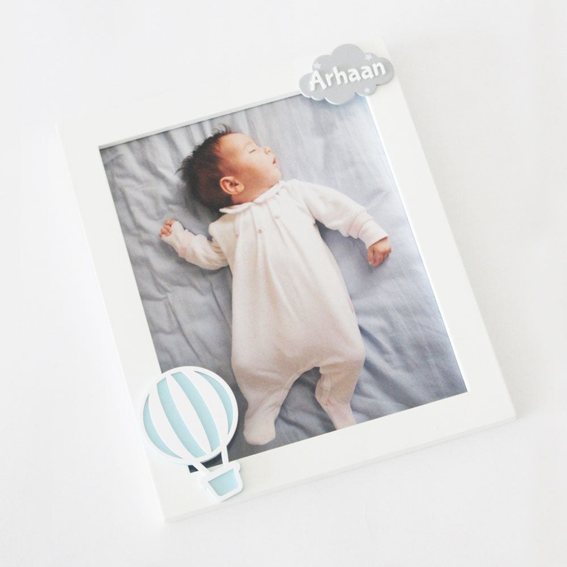 Hot Air Balloon Theme Personalized Name Frame – Blue