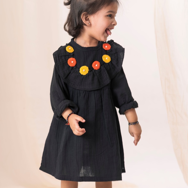 Organic  Cotton Muslin Black Dress