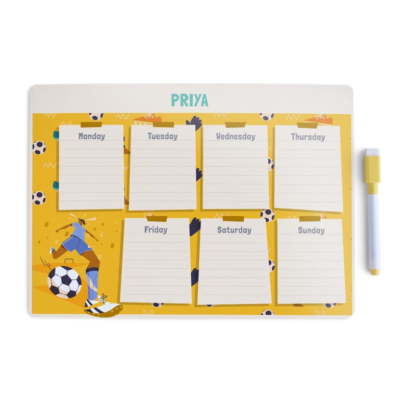 Personalised Meal / Weekly Planner – Football Goals, Girl