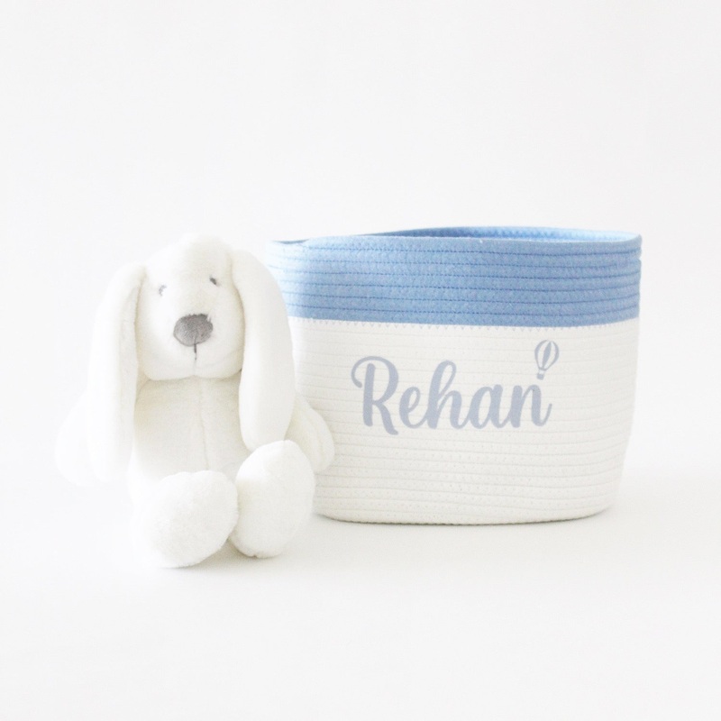 Personalized Storage Basket – Cursive – Blue- Small, Medium