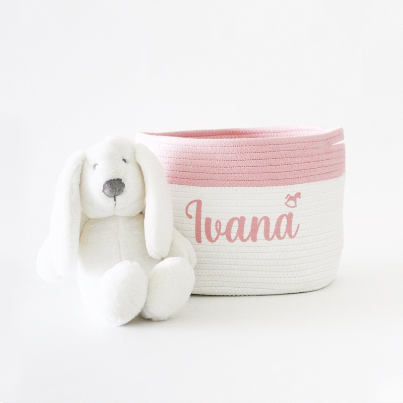 Personalized Storage Basket – Cursive – Pink – Small, Medium