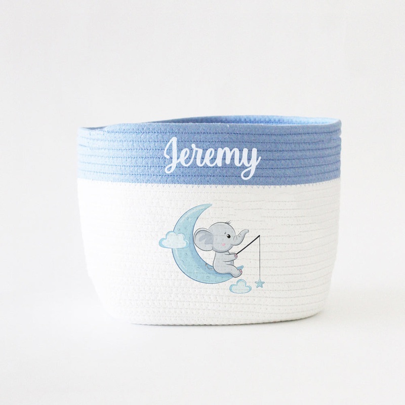Personalized Storage Basket – Ellie Theme – Blue – Small, Medium