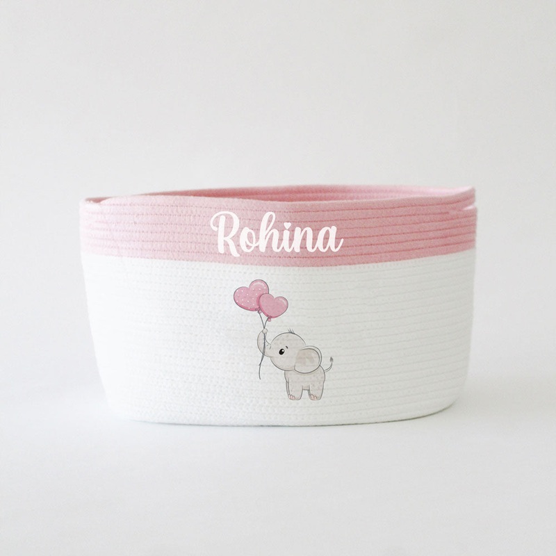 Personalized Storage Basket – Ellie Theme – Pink  Small, Medium