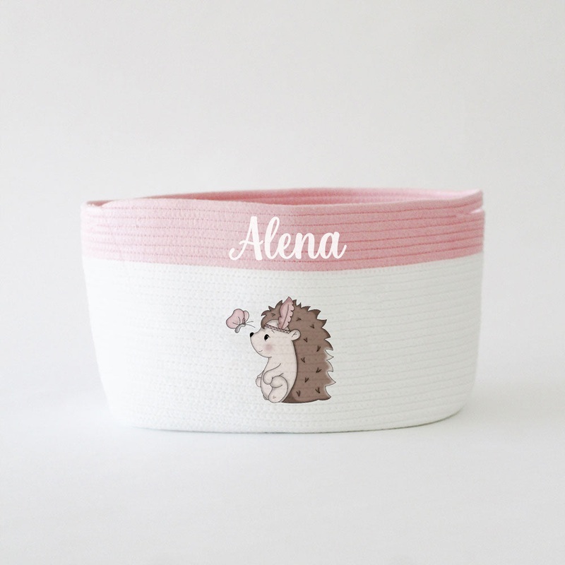 Personalized Storage Basket – Hedgehog Theme – Pink Small, Medium