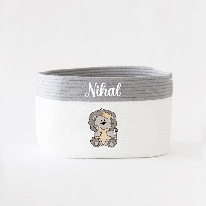 Personalized Storage Basket – Lion Theme – Grey – Small, Medium
