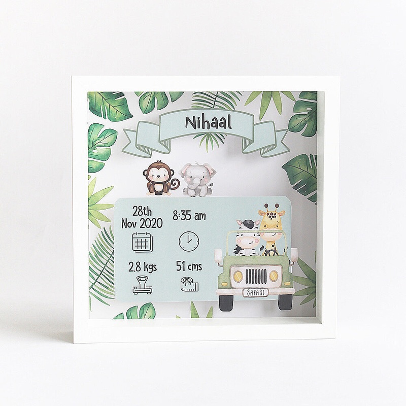 Shadow Box Birth Statistics Frame – Jungle