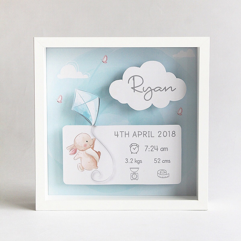 Shadow Box Birth Statistics Frame – Kite