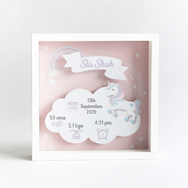 Shadow Box Birth Statistics Frame – Unicorn
