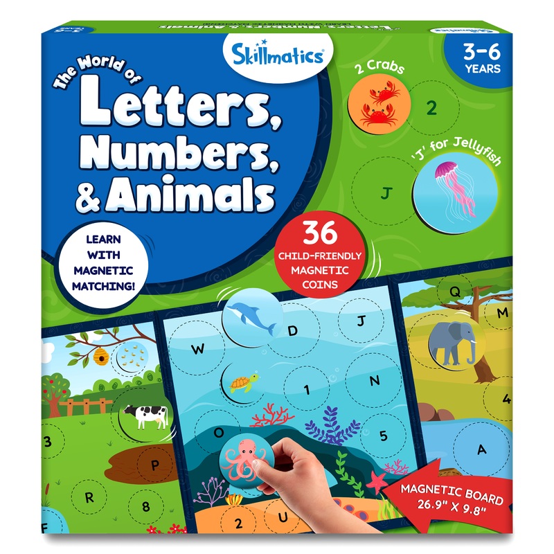 Skillmatics Magnetic Matching Activity – Letters, Numbers & Animals, Preschool Learning Toy & Game for Kids, 35+ Magnetic Pieces, Gifts for Boys & Girls Ages 3, 4, 5, 6