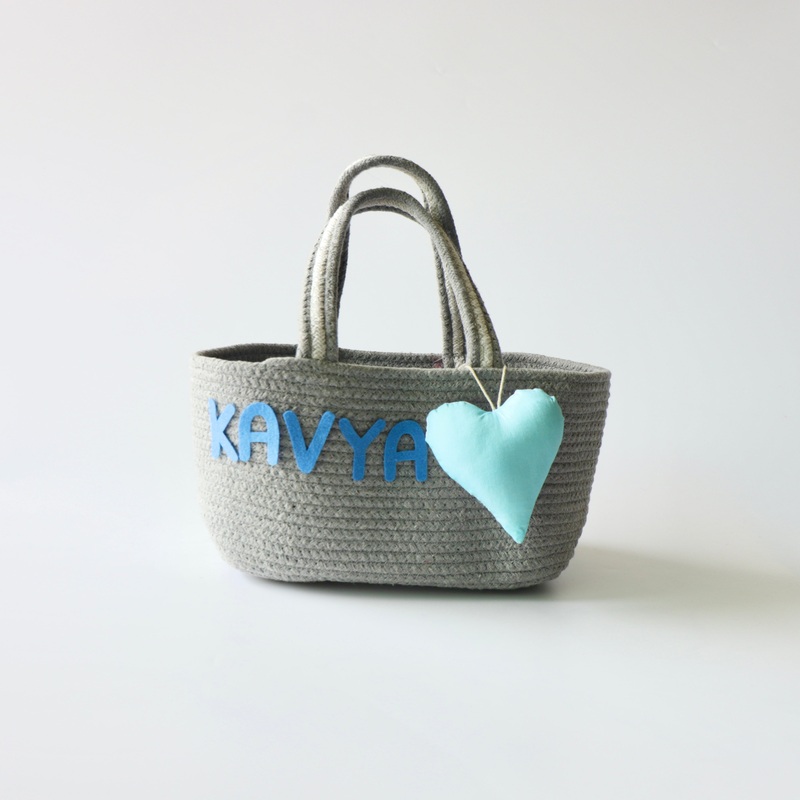 Multipurpose Storage & Gift Basket – Grey (Blue Heart)
