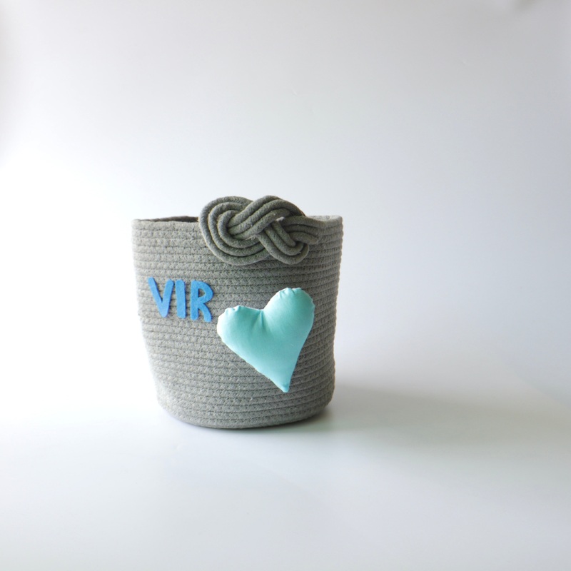 Multipurpose Storage Knotted Basket – Grey (Blue Heart)