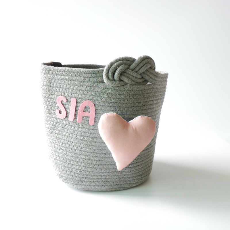 Multipurpose Storage Knotted Basket – Grey (Pink Heart)