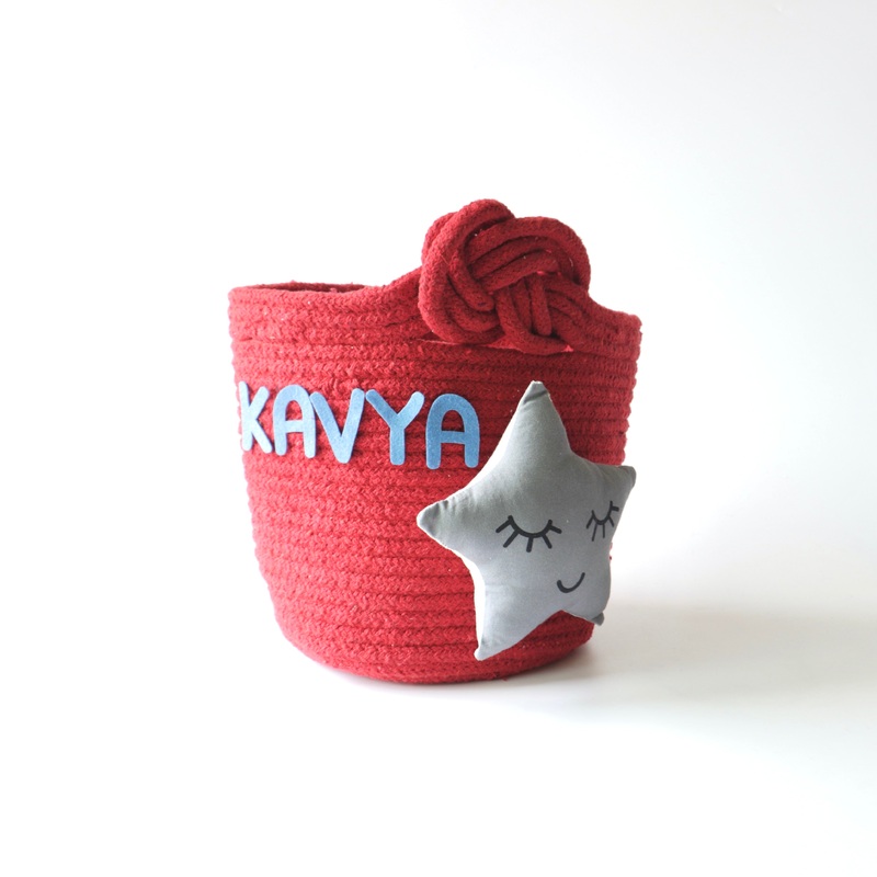 Multipurpose Storage Knotted Basket – Red (Star)