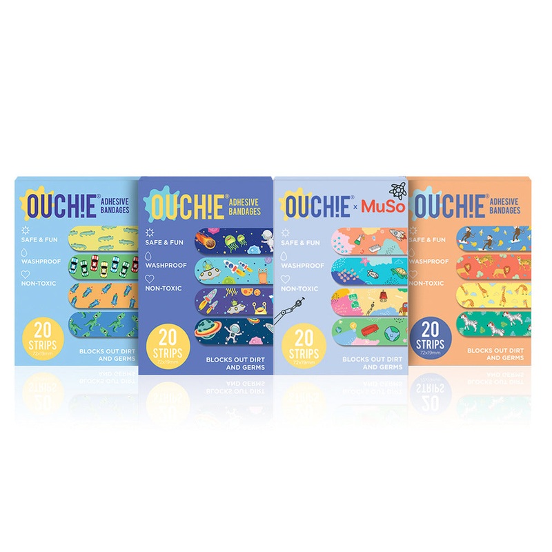 Ouchie Non-Toxic Printed Bandages Jumbo Pack (80 Pack) – Adventure Awaits, Space Jam,’Ouchie x MuSo’ & Jungle Fever