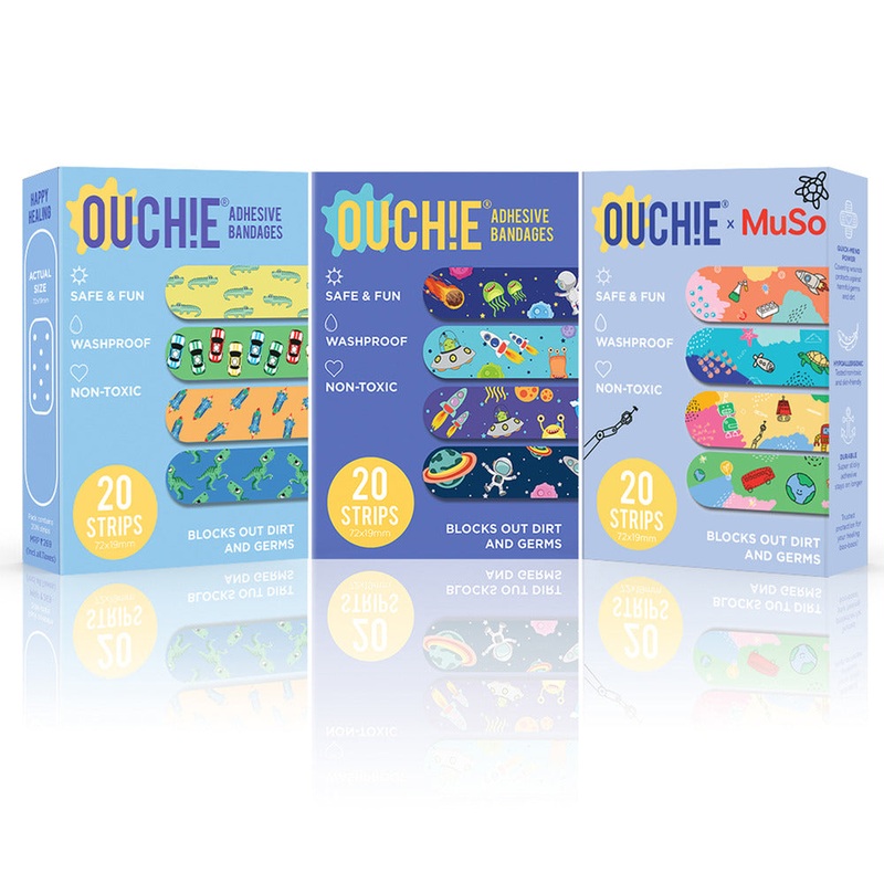 Ouchie Non-Toxic Printed Bandages Triple Combo (60 Pack) – Adventure Awaits,Space Jam & Ouchie x MuSo
