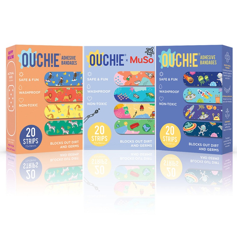 Ouchie Non-Toxic Printed Bandages Triple Combo (60 Pack) – Jungle Fever,’Ouchie x MuSo’ & Space Jam