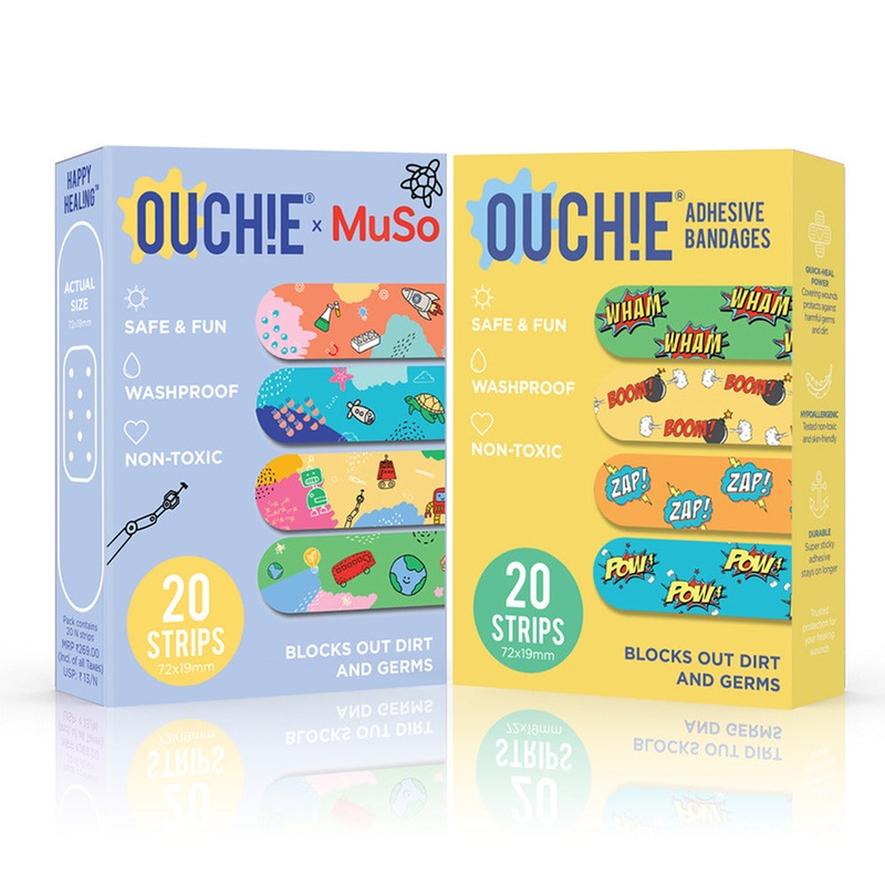 Ouchie x MuSo Non-Toxic Printed Bandages & Action Pack Non-Toxic Printed Bandages Combo Pack (40 Pack)