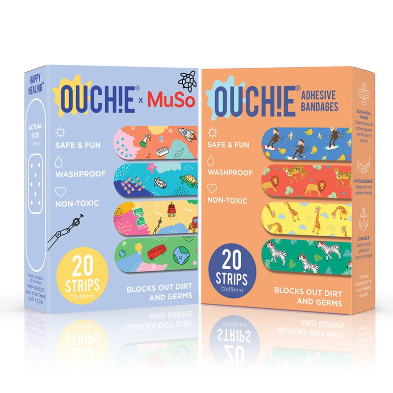 Ouchie x MuSo Non-Toxic Printed Bandages & Jungle Fever Non-Toxic Printed Bandages Combo Pack (40 Pack)