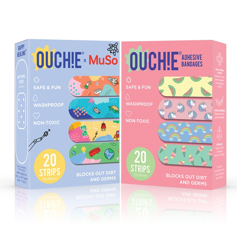 Ouchie x MuSo Non-Toxic Printed Bandages & Pink Blink Non-Toxic Printed Bandages Combo Pack (40 Pack)