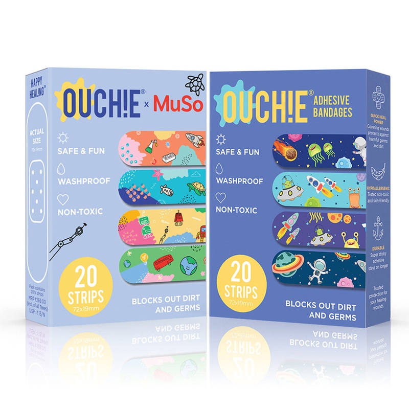 Ouchie x MuSo Non-Toxic Printed Bandages & Space Jam Non-Toxic Printed Bandages Combo Pack (40 Pack)