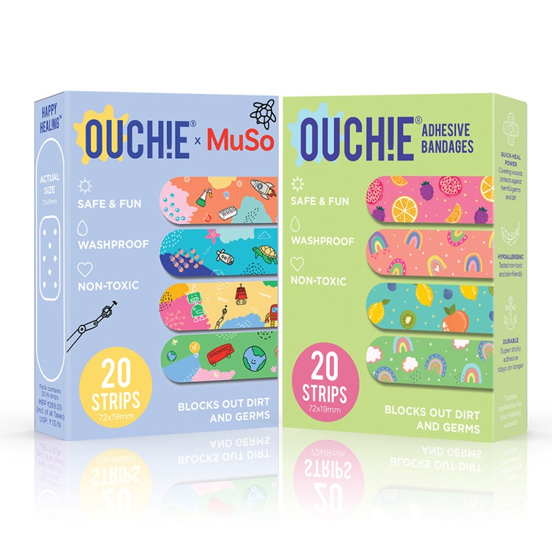 Ouchie x MuSo Non-Toxic Printed Bandages & Tropical Burst Non-Toxic Printed Bandages Combo Pack (40 Pack)