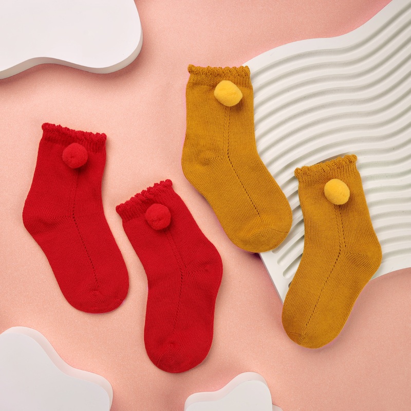 Red & Yellow Pom Pom Socks Pack Of 2