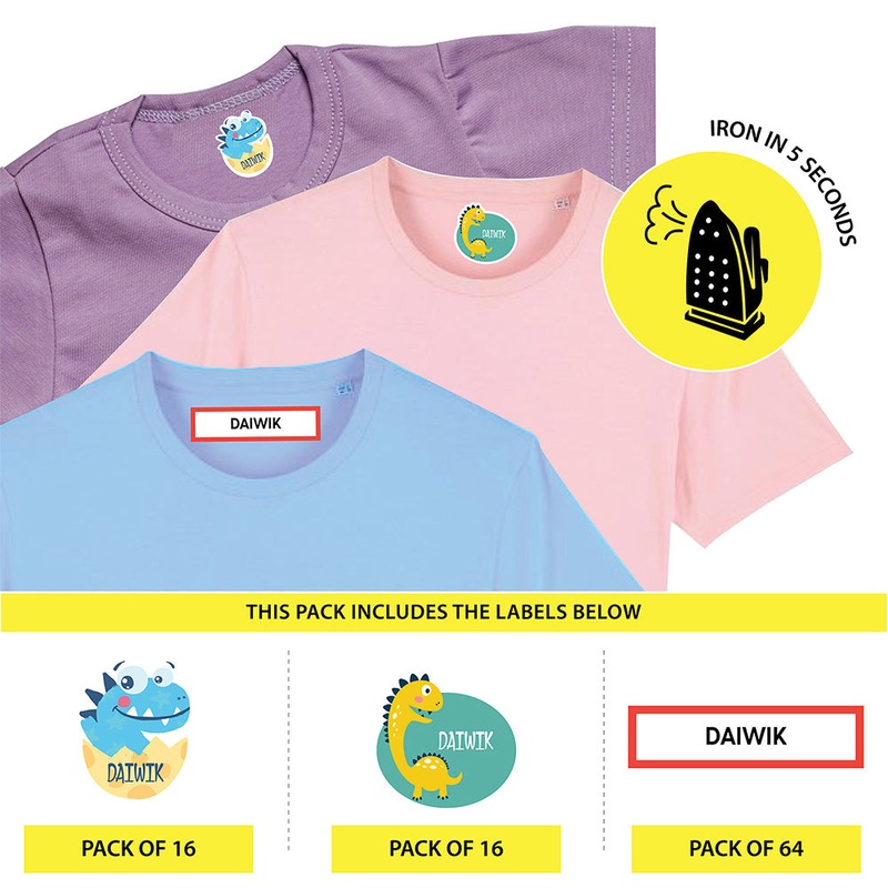 Custom Iron On Labels for Clothes – Dino (Pack Of 96 Labels)