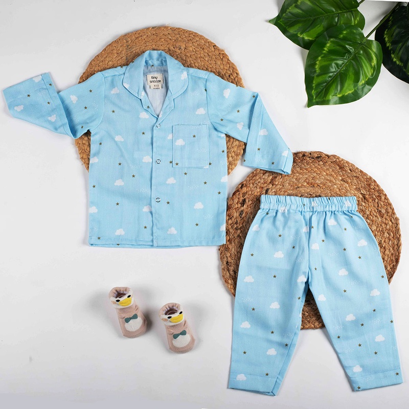 Tiny Snooze- Organic Nightsuit- Blue Sky