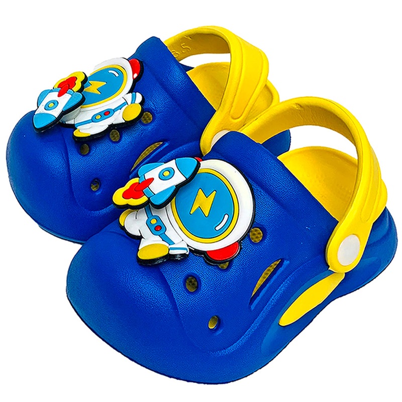 Blue & Yellow Spinning Rocket Slip On Clogs, Summer/Monsoon All Season Footwear For Toddlers & Kids