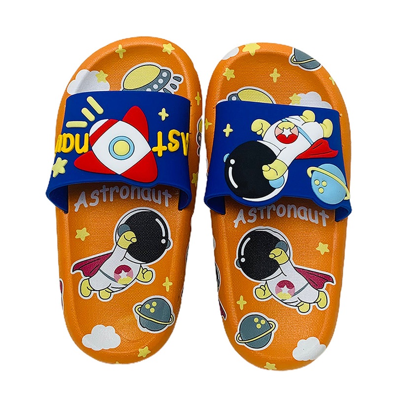 Little Surpise Box Orange All Over Space Theme Slip On Clogs, Summer/Monsoon All Season Footwear For Toddlers & Kids.