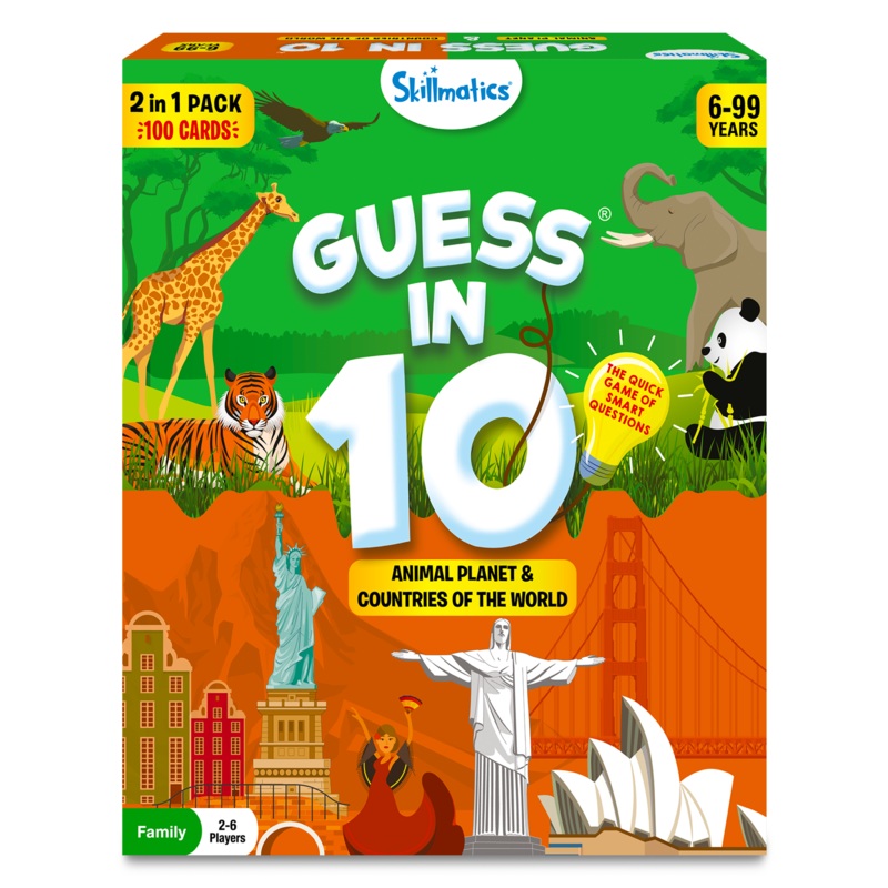 Skillmatics Card Game – Guess in 10 Animals & Countries Combo, Perfect for Boys, Girls, Kids, and Families Who Love Board Games and Educational Toys, Travel Friendly, Gifts for Ages 6, 7, 8, 9