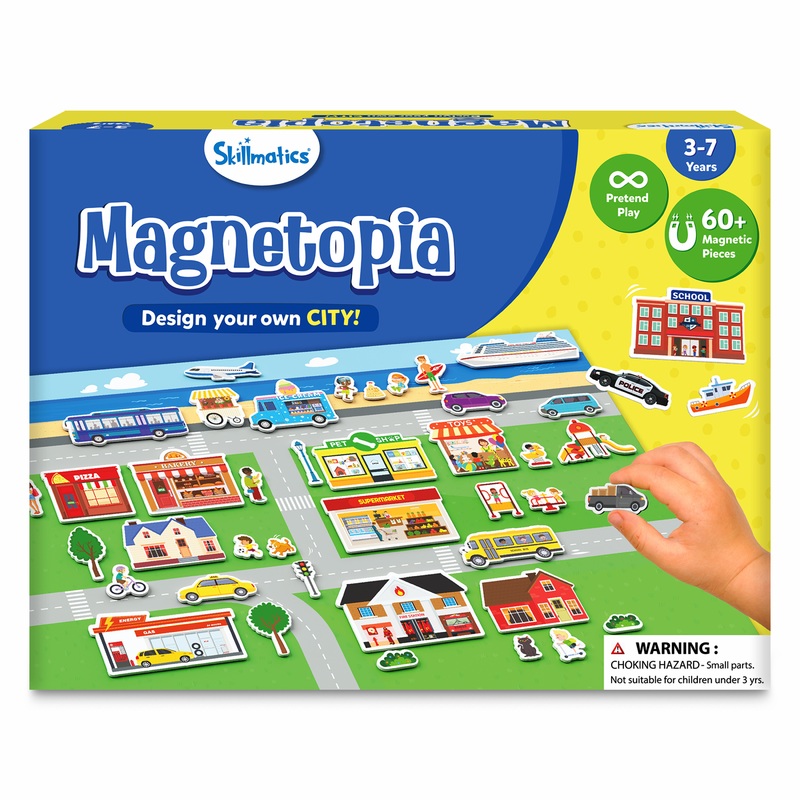Skillmatics Creative Toy Magnetopia – Design Your City, Interactive Pretend Play Set For Kids, Toddlers, 60+ Magnetic Pieces, Preschool Learning Game, Gifts for Boys & Girls Ages 3, 4, 5, 6, 7