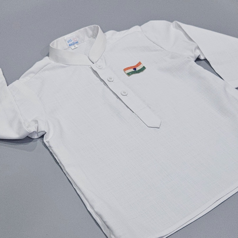 White Short Kurta with Embroidered Indian Flag