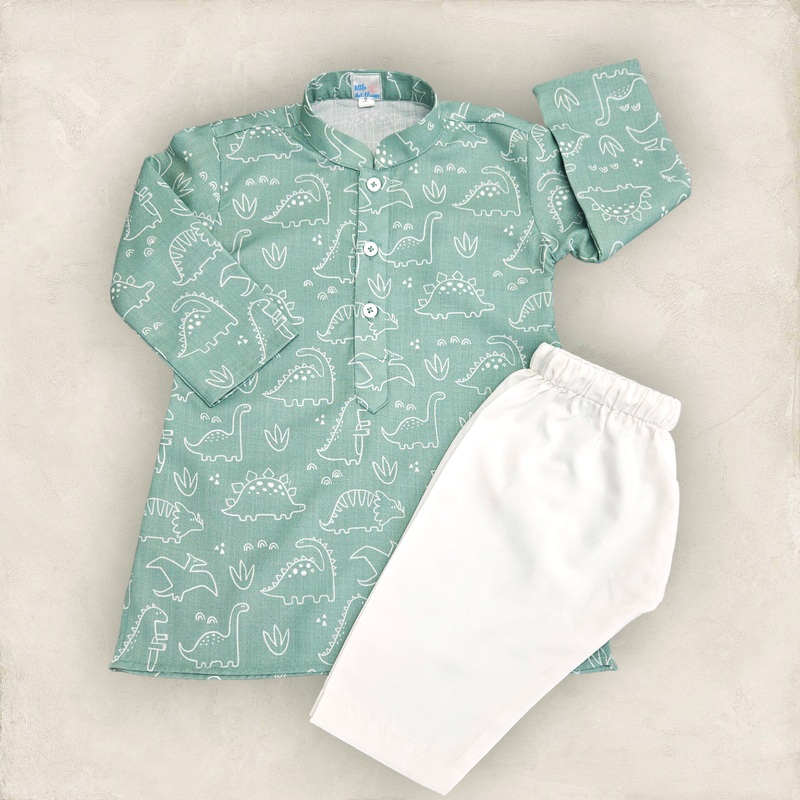 Green Dinosaur Kurta Set