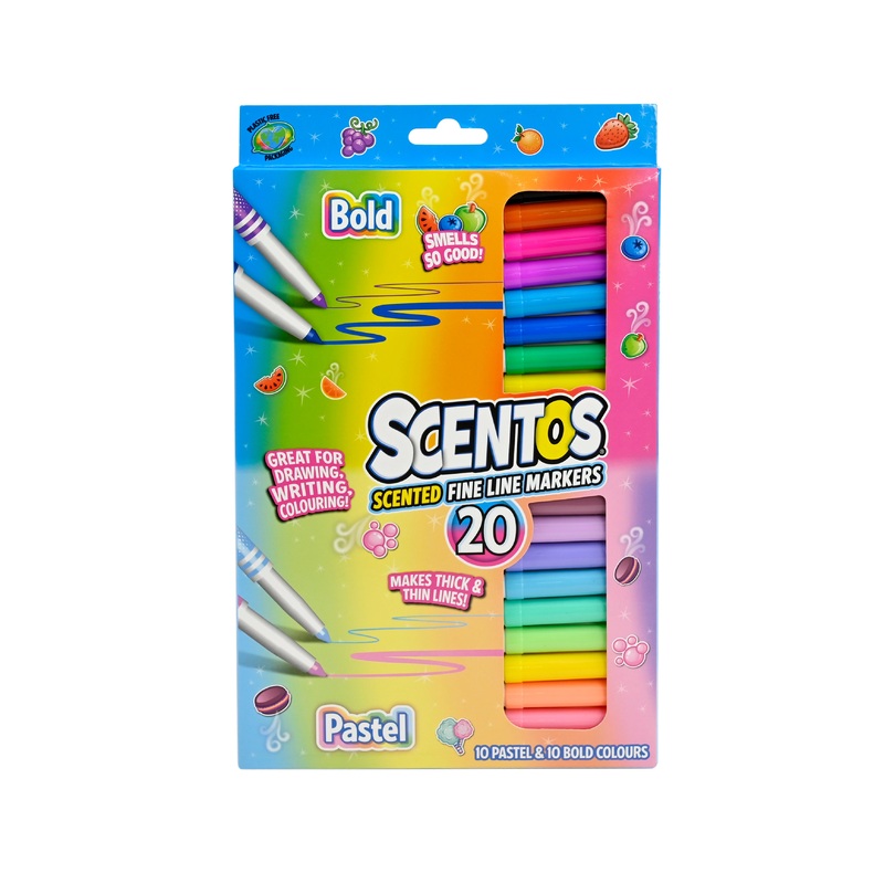 Scentos Scented Fine Line Markers(Bold & Pastel Colors), Pack Of 20