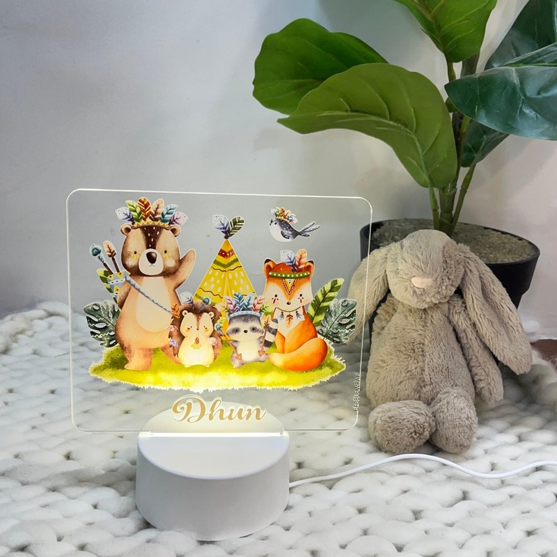 Acrylic LED Night Lamp – Tribal Woodland Animals